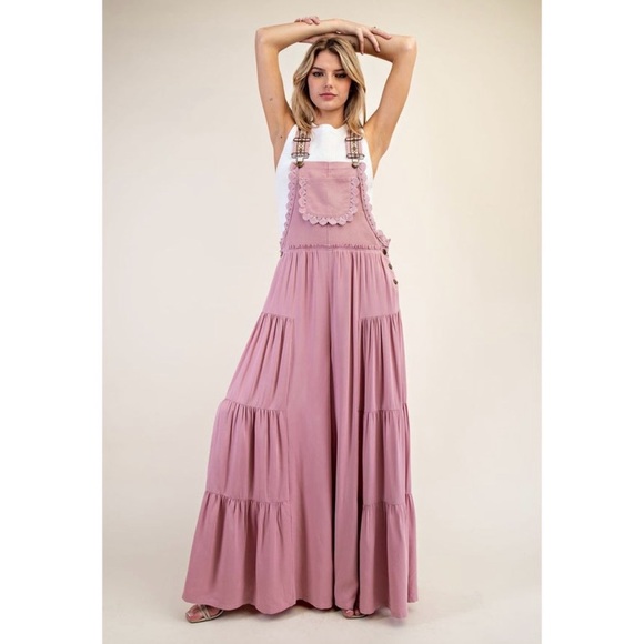 eesome Pants - eesome Turkish Rose Wide-Leg Embroidered-Strap Jumpsuit